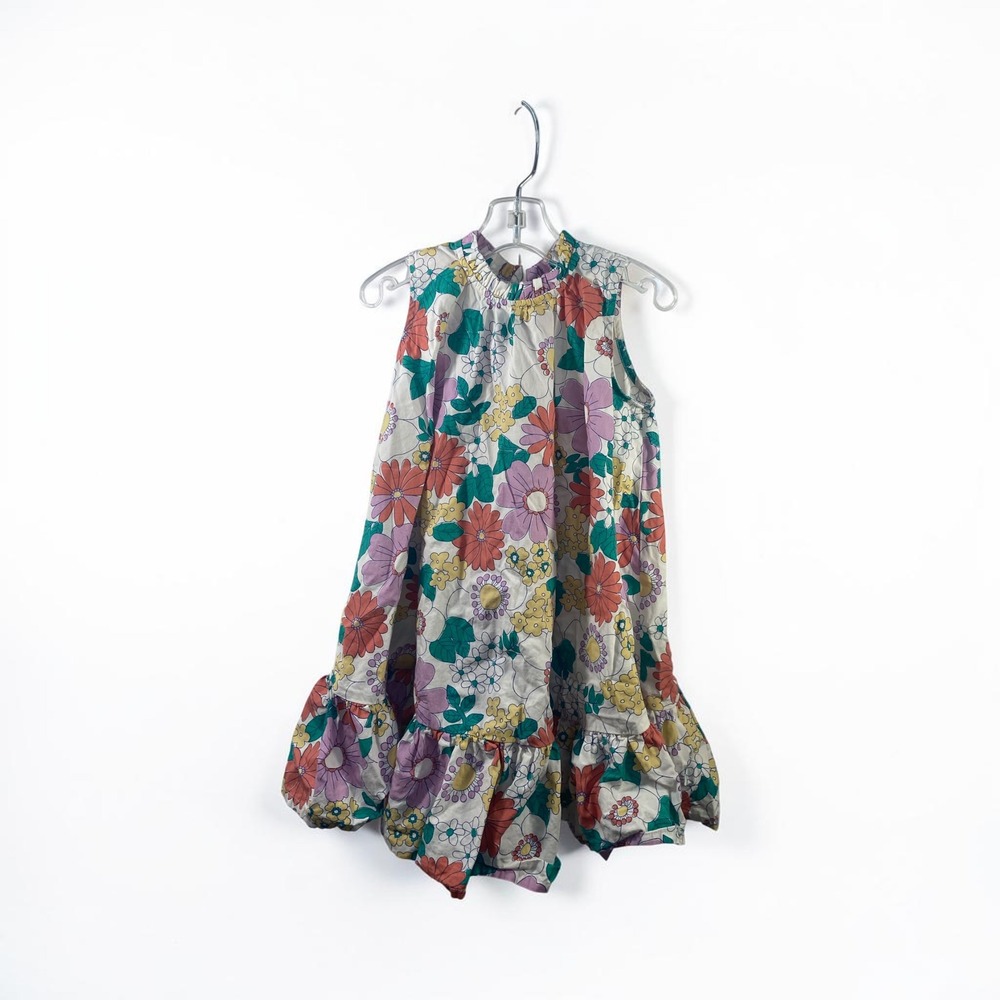 M&S Girls Retro Floral Ruffle Neck Tiered Sleeveless Dress Multicolor Size 5-6Y